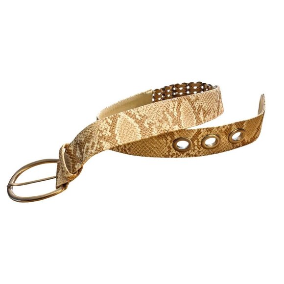 Vintage Suzie Oher Canada Silver Metal Cream Snakeskin Print Belt M Plus Stretch - Picture 4 of 8
